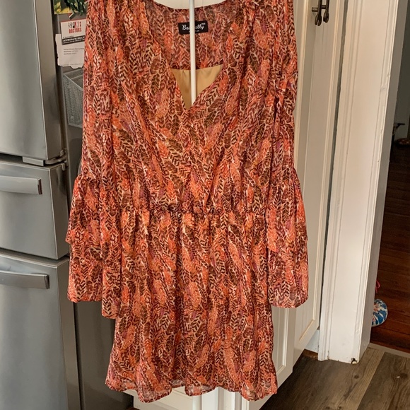 Basically Me fully lined ruffle‎ tiered sleeve boho dress. Worn 2x - Picture 1 of 8
